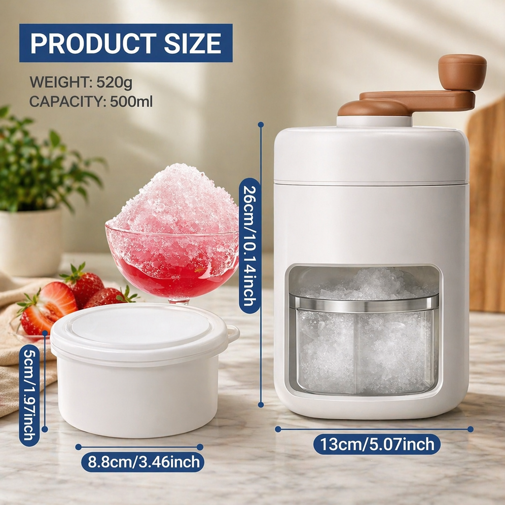 Manual Portable Ice Shaver & Snow Cone Maker – Quick Crushed Ice for Summer Drinks