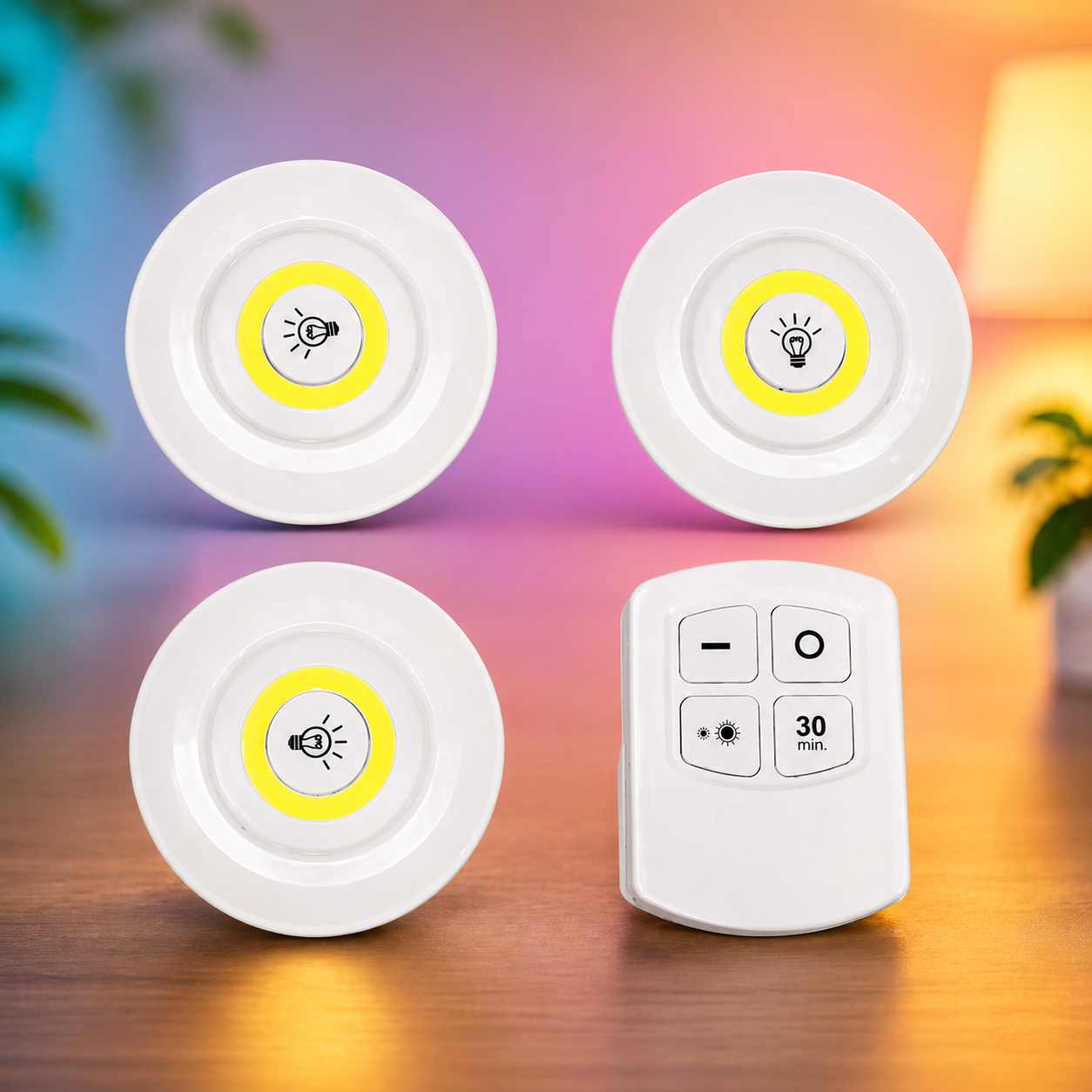 Wireless LED Puck Lights with Remote – Dimmable Under Cabinet Lighting Set