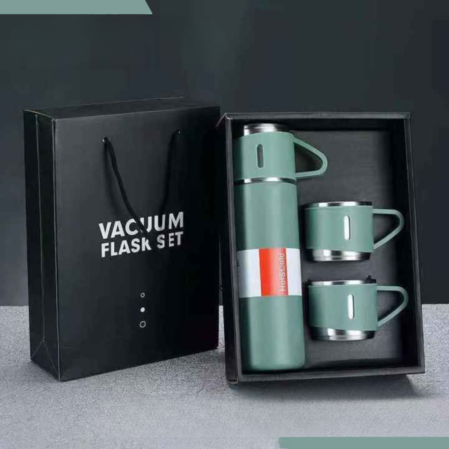 Vacuum Flask Set – Stainless Steel Thermos with 2 Cups & Gift Box