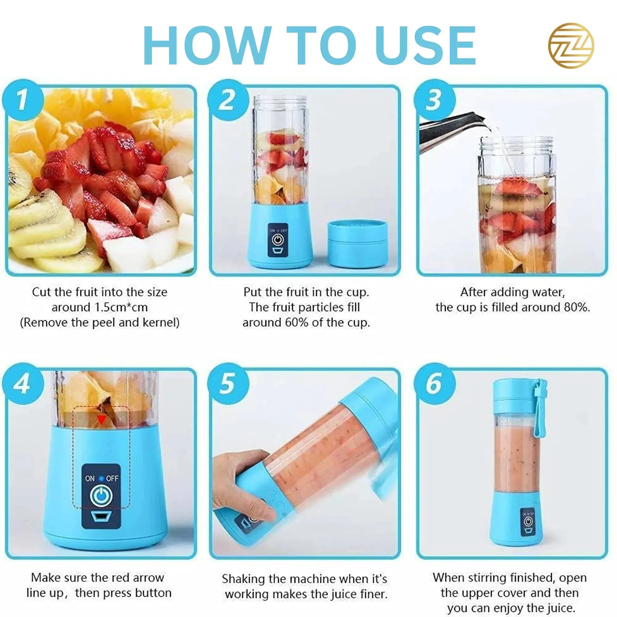 Portable Electric Juicer Blender – 6 Blades Rechargeable Smoothie Maker