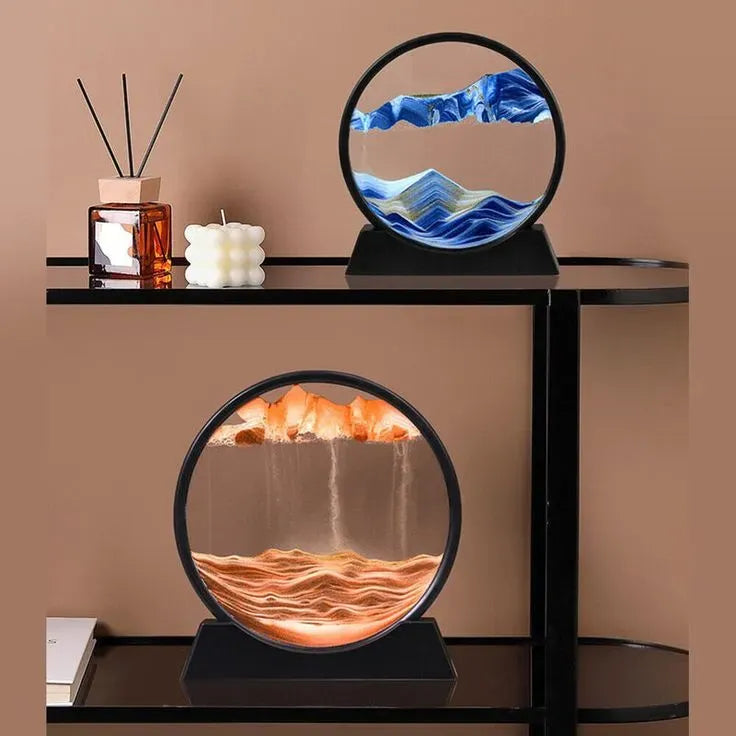 3D Moving Sand Art Liquid Motion Lamp - Round Glass Deep Sea Sandscape