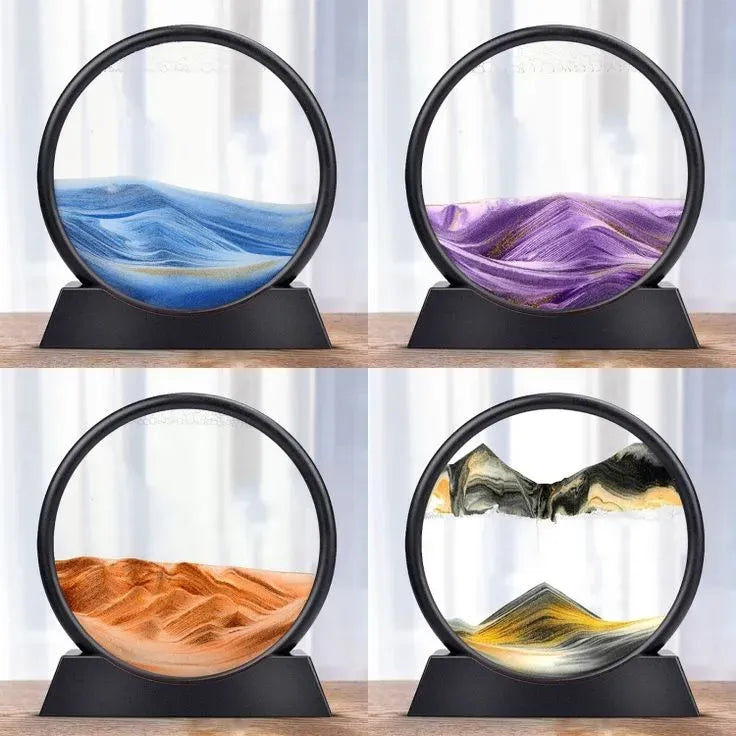 3D Moving Sand Art Liquid Motion Lamp - Round Glass Deep Sea Sandscape