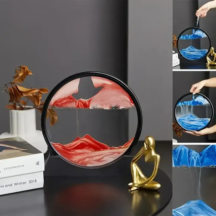 3D Moving Sand Art Liquid Motion Lamp - Round Glass Deep Sea Sandscape