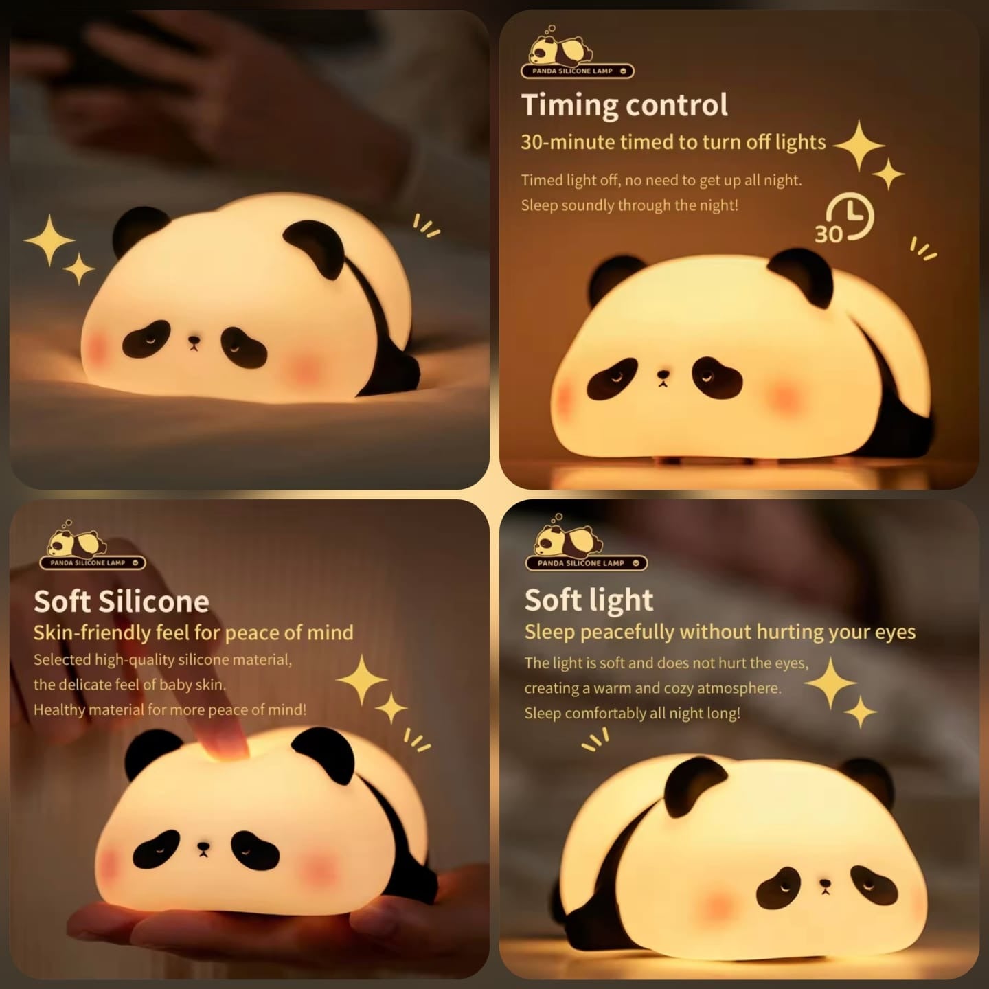 Cute Squishy Panda Night Light – Rechargeable Silicone Lamp for Kids & Adults