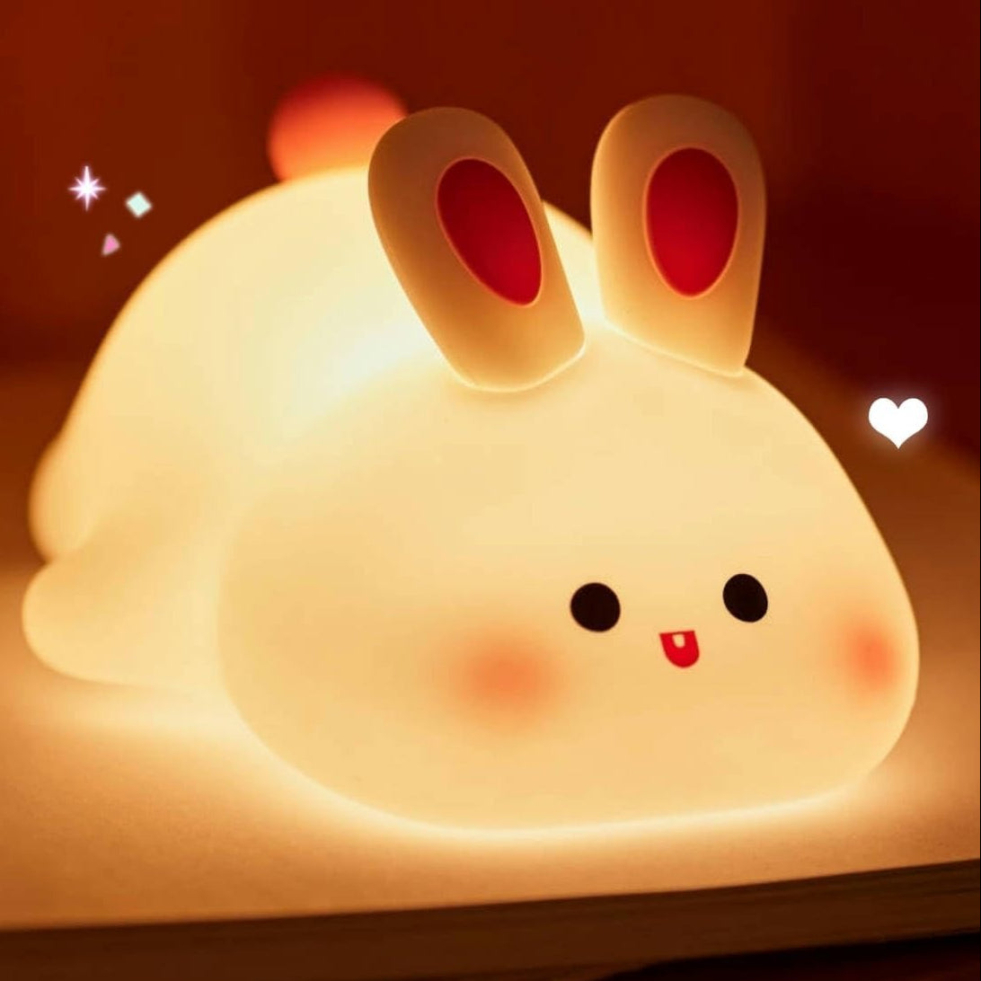Cute Bunny Silicone Night Light – Touch Sensor Rechargeable Rabbit Lamp