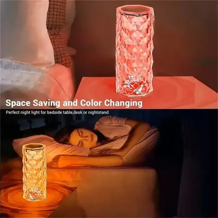 Rose Crystal Diamond Table Lamp - 16 Color Changing RGB Night Light