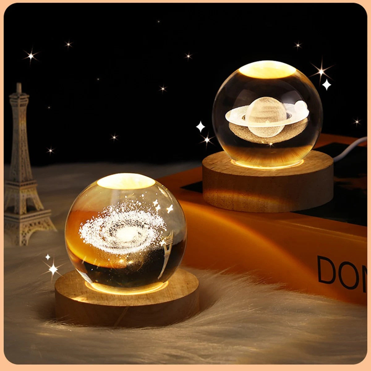 3D Crystal Ball LED Night Light – Galaxy Planet Lamp for Home Decor