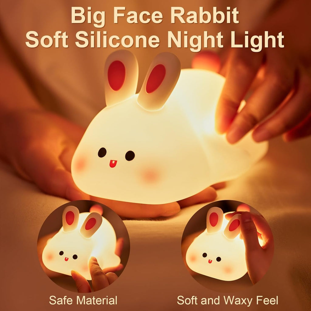 Cute Bunny Silicone Night Light – Touch Sensor Rechargeable Rabbit Lamp