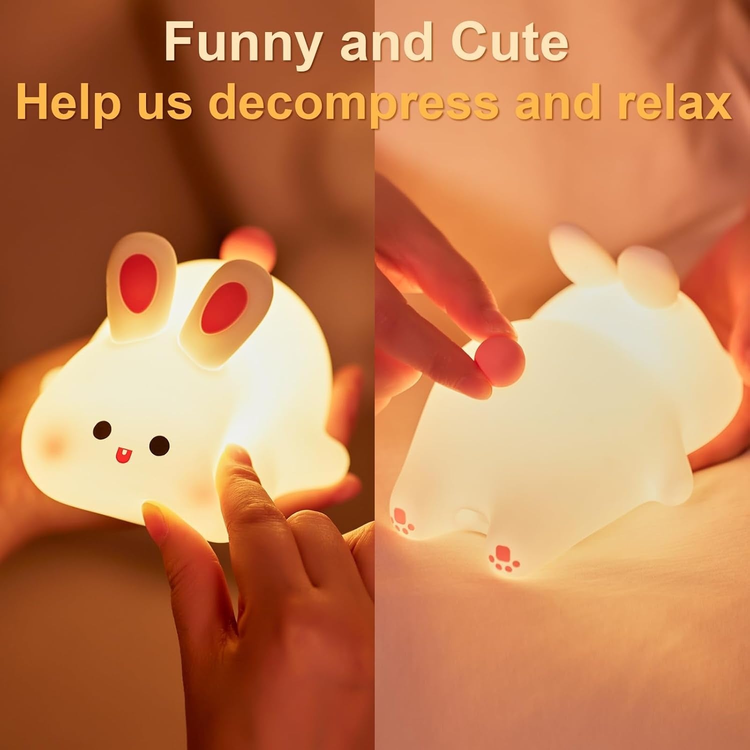 Cute Bunny Silicone Night Light – Touch Sensor Rechargeable Rabbit Lamp