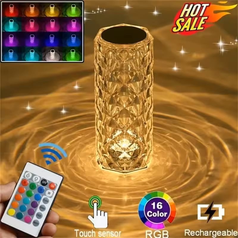 Rose Crystal Diamond Table Lamp - 16 Color Changing RGB Night Light