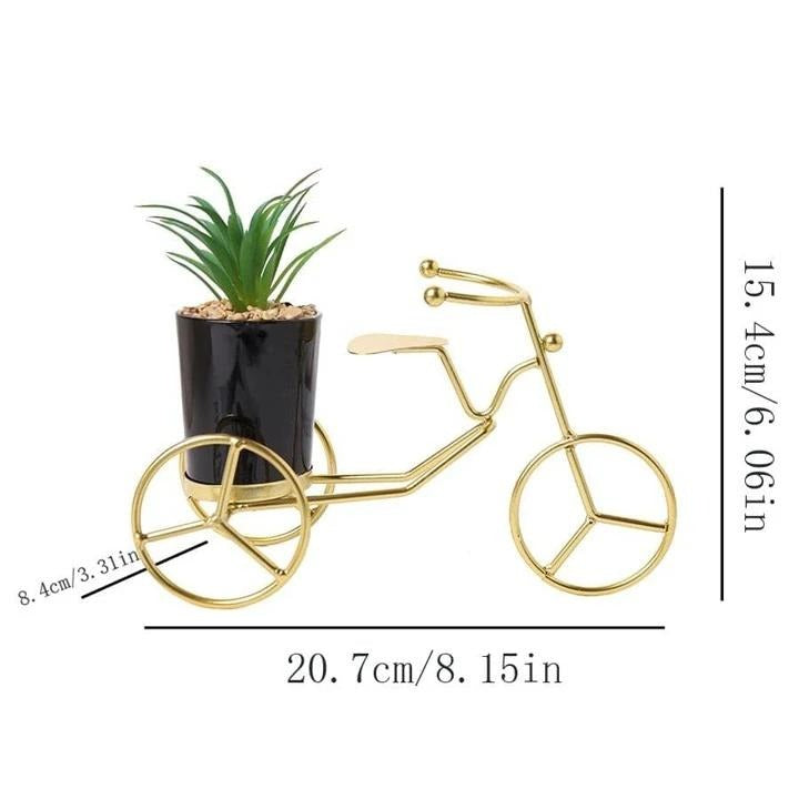 Luxury Gold Metal Cycle Planter With Ceramic Flower Pot