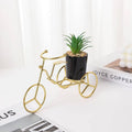 Luxury Gold Metal Cycle Planter With Ceramic Flower Pot