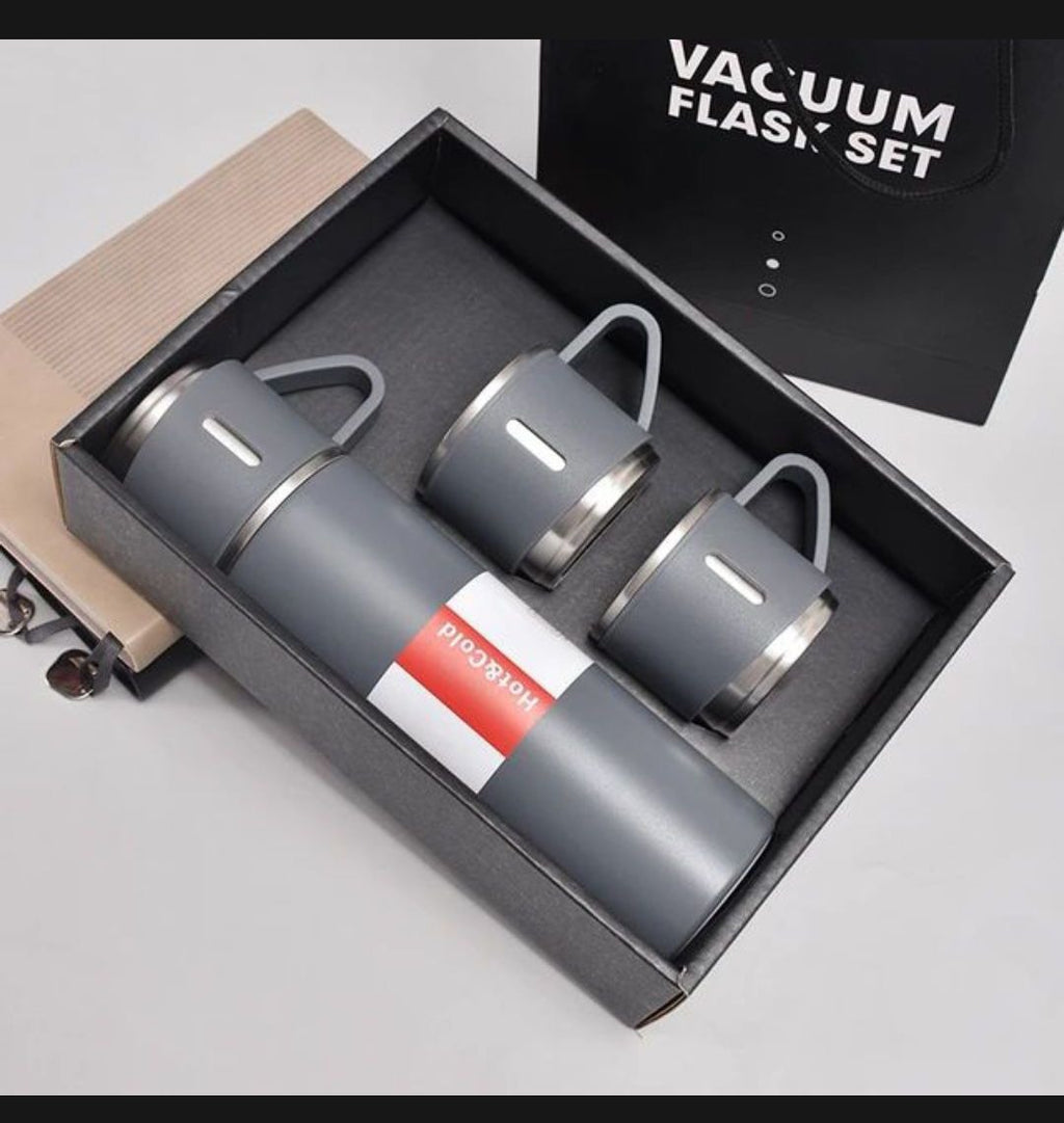 Vacuum Flask Set – Stainless Steel Thermos with 2 Cups & Gift Box