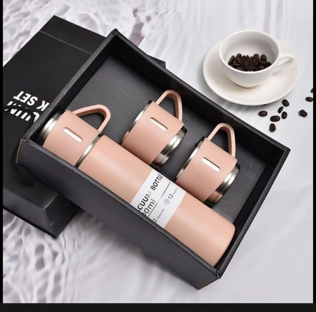 Vacuum Flask Set – Stainless Steel Thermos with 2 Cups & Gift Box