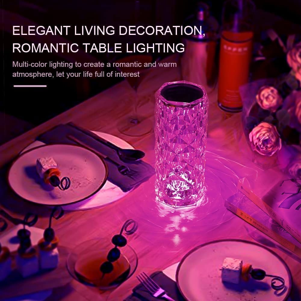 Rose Crystal Diamond Table Lamp - 16 Color Changing RGB Night Light